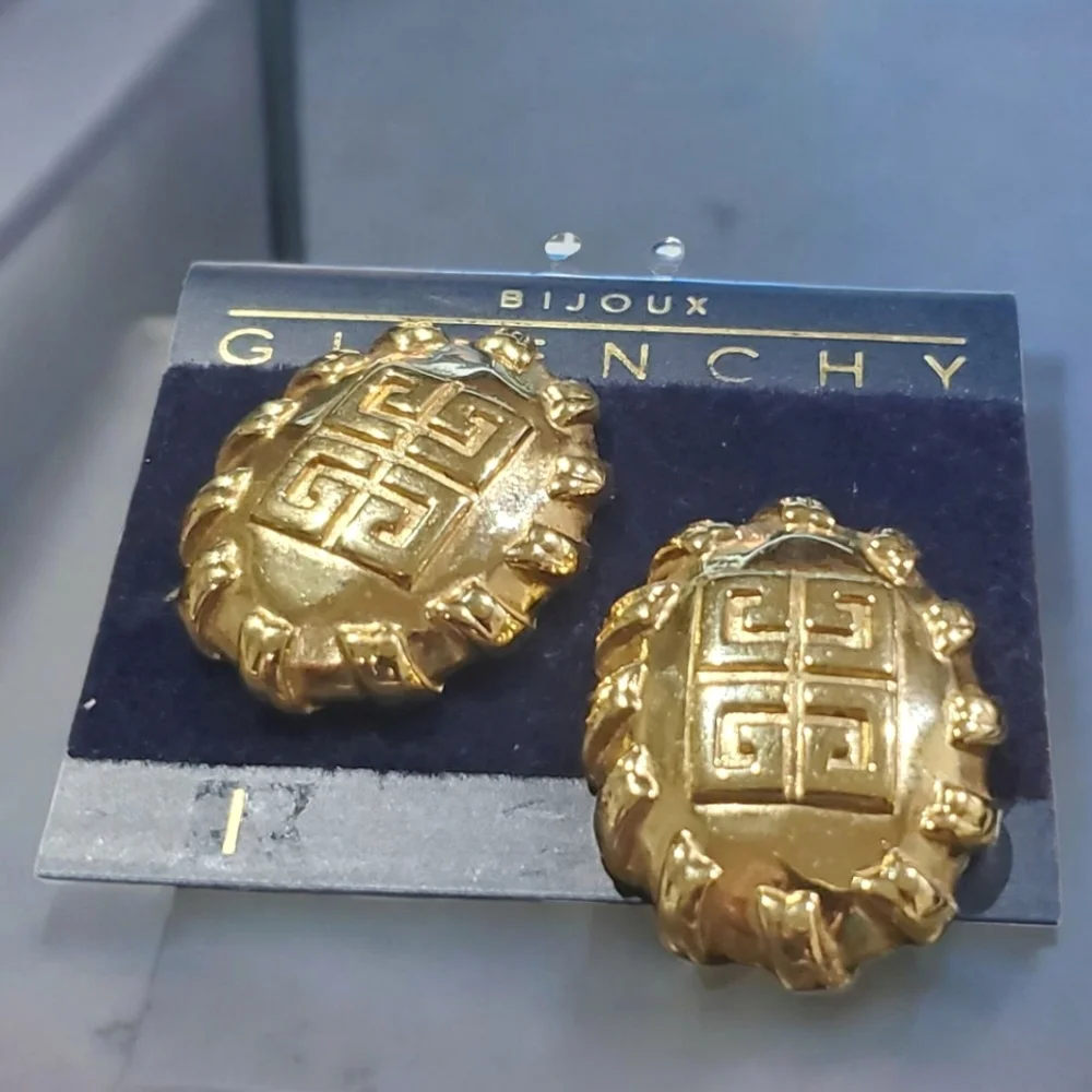 GIVENCHY Vintage 1980's Huge G Logo Clip-on Earrings New Old Stock - Picture 2 of 6